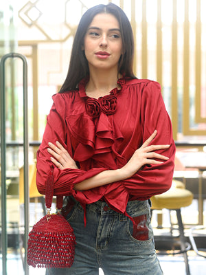 Rajwada Maroon Suede Embellished Potli For Women
