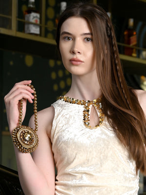 Rajwada Golden Velvet Embellished Clutch For Women