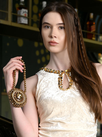 Rajwada Golden Velvet Embellished Clutch For Women
