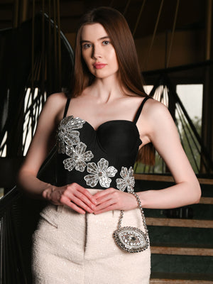 Rajwada Silver Velvet Embellished Clutch For Women