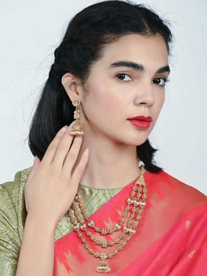 Rajwada Golden Alloy Kundan Jewellery Set For Women