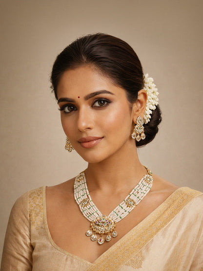 Rajwada Multi Colour Alloy Pearl Jewellery Set For Women