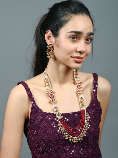 Rajwada Maroon & White Alloy Embellished Jewellery Set For Women