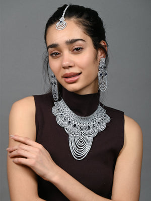 Rajwada Blue & Silver Alloy Embellished Jewellery Set For Women