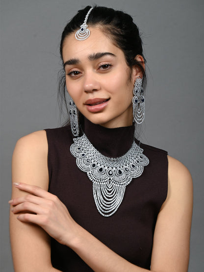 Rajwada Blue & Silver Alloy Embellished Jewellery Set For Women