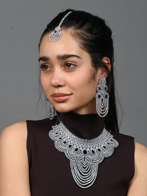 Rajwada Blue & Silver Alloy Embellished Jewellery Set For Women