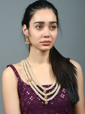 Rajwada Off White & Golden Alloy Embellished Jewellery Set For Women