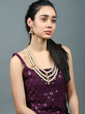 Rajwada Off White & Golden Alloy Embellished Jewellery Set For Women