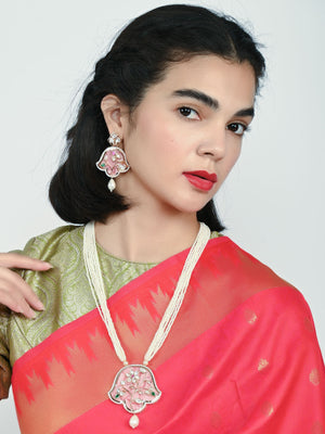 Rajwada White And Pink Alloy Beaded Pearl Jewellery Set For Women