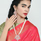 Rajwada White And Pink Alloy Beaded Pearl Jewellery Set For Women