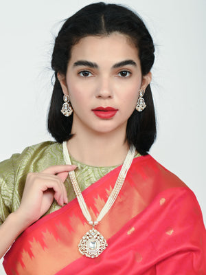 Rajwada White Alloy Beaded Pearl Jewellery Set For Women