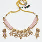 Rajwada Pink And Golden Alloy Beaded Pearl Jewellery Set For Women