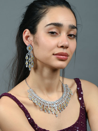 Rajwada Yellow & Silver Alloy Embellished Jewellery Set For Women