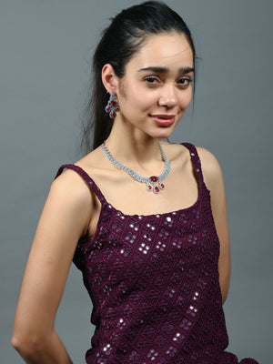 Rajwada Burgundy Alloy Embellished Jewellery Set For Women