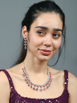 Rajwada Dark Pink Alloy Embellished Jewellery Set For Women
