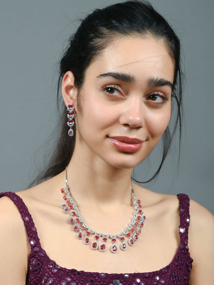 Rajwada Dark Pink Alloy Embellished Jewellery Set For Women
