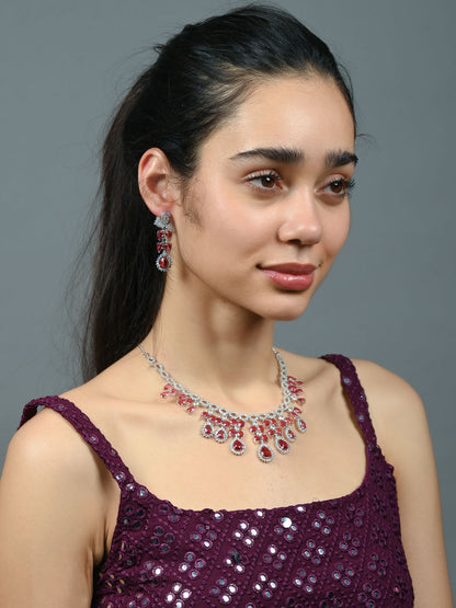 Rajwada Dark Pink Alloy Embellished Jewellery Set For Women