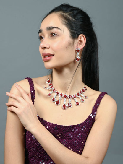 Rajwada Dark Pink Alloy Embellished Jewellery Set For Women