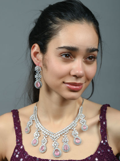 Rajwada Light Pink Alloy Embellished Jewellery Set For Women