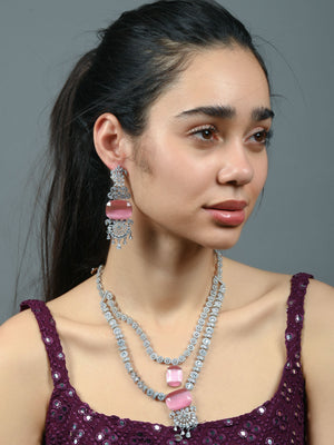 Rajwada Light Pink Alloy Embellished Jewellery Set For Women