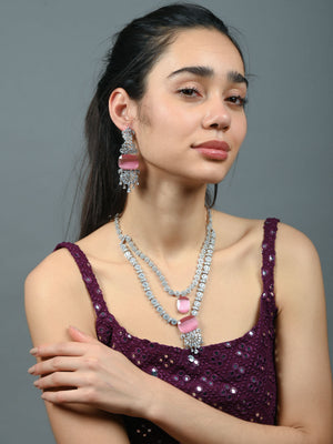 Rajwada Light Pink Alloy Embellished Jewellery Set For Women