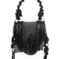 Rajwada Black Suede Metal Hand Bag For Women