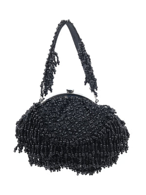 Odette Black Velvet Embellished Hand Bag For Women