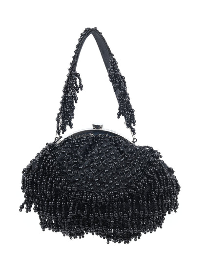 Rajwada Black Velvet Embellished Hand Bag For Women