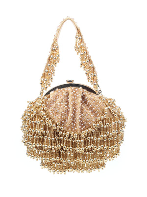 Rajwada Beige Velvet Embellished Hand Bag For Women