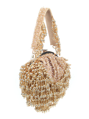 Rajwada Beige Velvet Embellished Hand Bag For Women