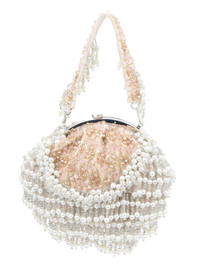 Rajwada Beige Velvet Embellished Hand Bag For Women