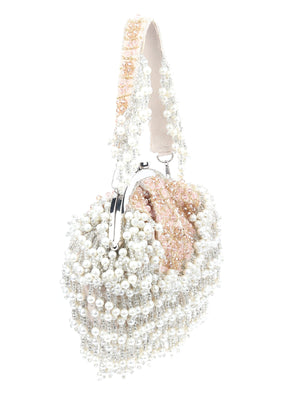 Rajwada Beige Velvet Embellished Hand Bag For Women