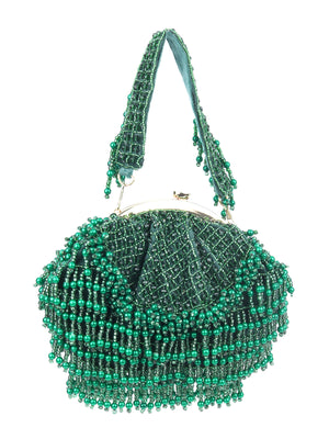 Odette Green Velvet Embellished Hand Bag For Women