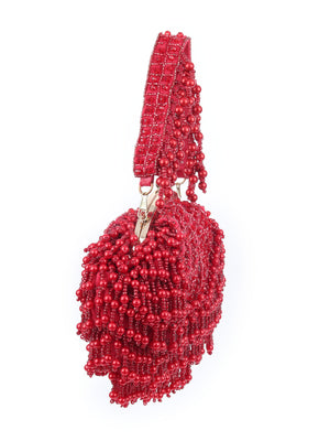 Rajwada Red Velvet Embellished Hand Bag For Women