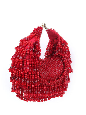 Rajwada Red Velvet Embellished Hand Bag For Women