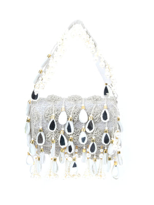 Rajwada Silver Suede Embellished Hand Bag For Women