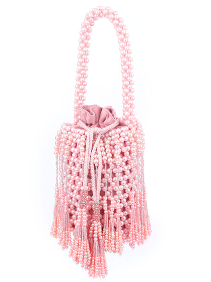 Rajwada Pink Suede Embellished Potli For Women