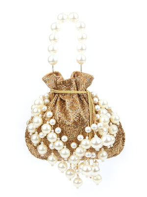 Odette Gold Velvet Embellished Potli For Women