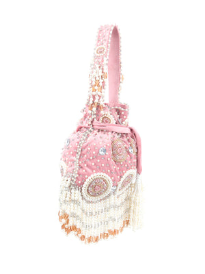 Rajwada Light Pink Suede Embellished Potli For Women