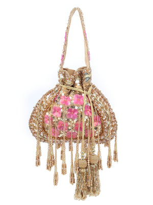 Rajwada Beige Suede Embellished Potli For Women