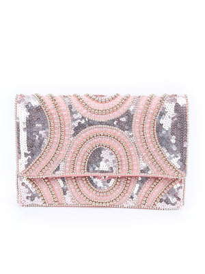 Rajwada Peach Polyester Embroidered Clutch For Women