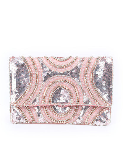 Rajwada Peach Polyester Embroidered Clutch For Women