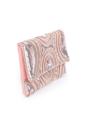 Rajwada Peach Polyester Embroidered Clutch For Women
