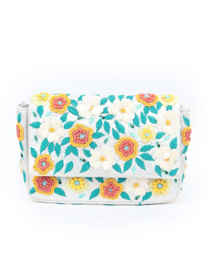 Rajwada White Satin Embroidered Clutch For Women