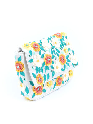 Rajwada White Satin Embroidered Clutch For Women