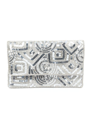 Rajwada Silver Satin Embellished Clutch For Women