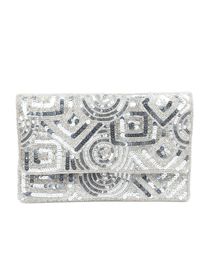 Rajwada Silver Satin Embellished Clutch For Women