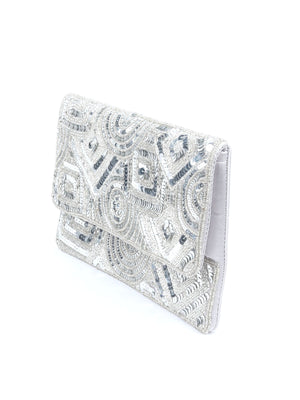 Rajwada Silver Satin Embellished Clutch For Women