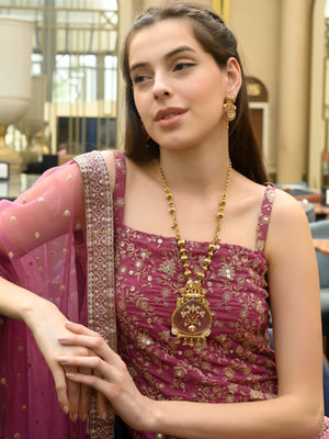 Rajwada Gold And Pink Mixed Metal Embellished Neck Piece Set For Women