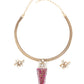 Rajwada Gold And Magenta Mixed Metal Embellished Neck Piece Set For Women